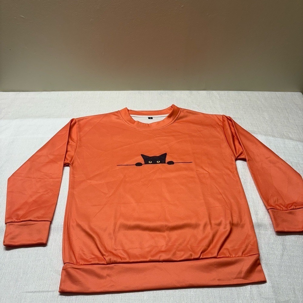 Playful Cat‎ Design Women's Crewneck Sweater - Orange